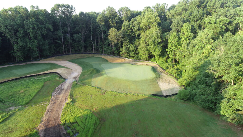 Completed green at The Preserve at Eisenhower with mounding hazard instead of sand